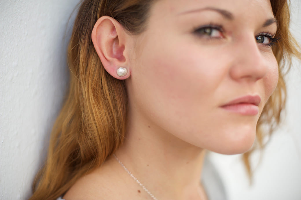Silver Cockle Shell Stud Earrings - Ocean Collection - Jennifer Kinnear Jewellery