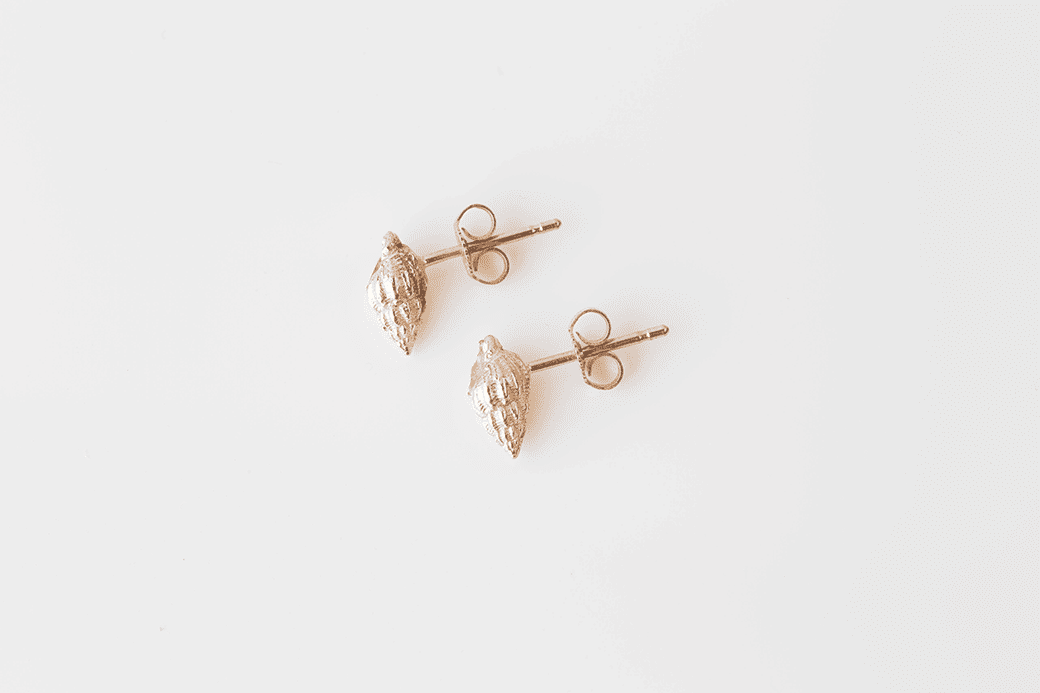 Gold WHELK SHELL stud earrings in plain for Jennifer Kinnear Jewellery.