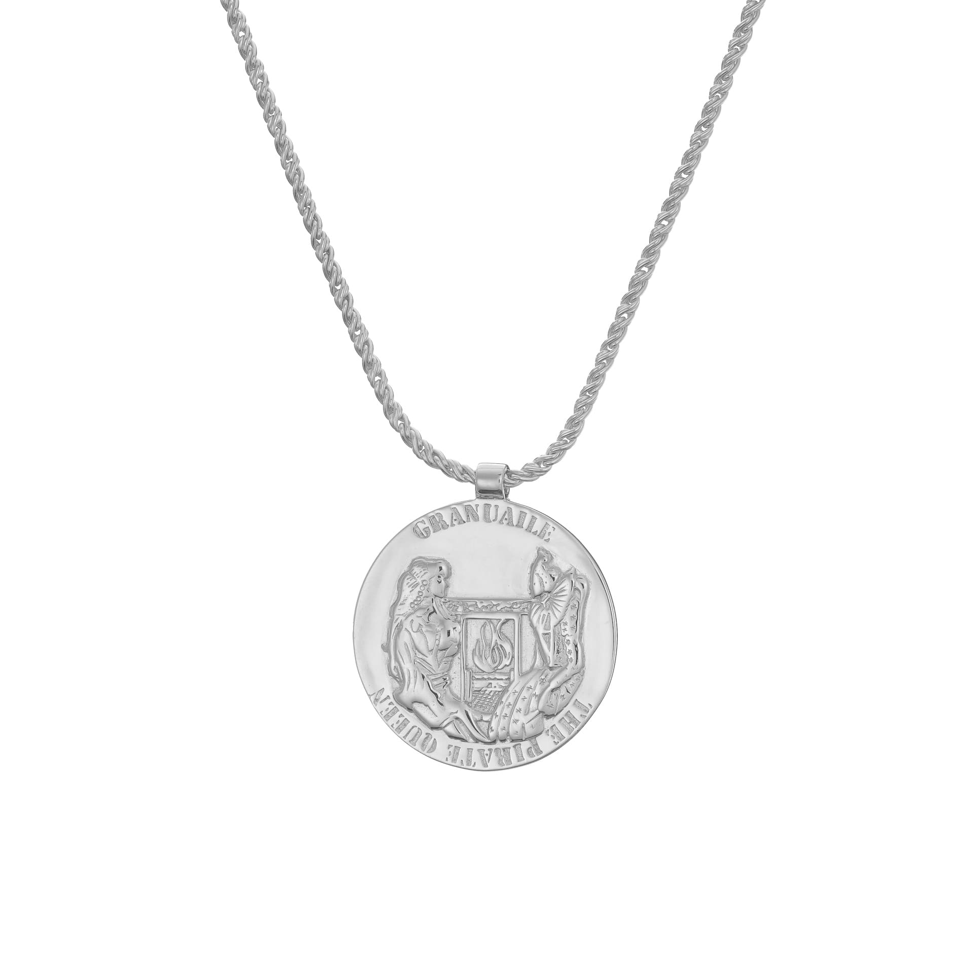 Handmade silver medallion necklace from the Grace O'Malley collection, by Jennifer Kinnear.