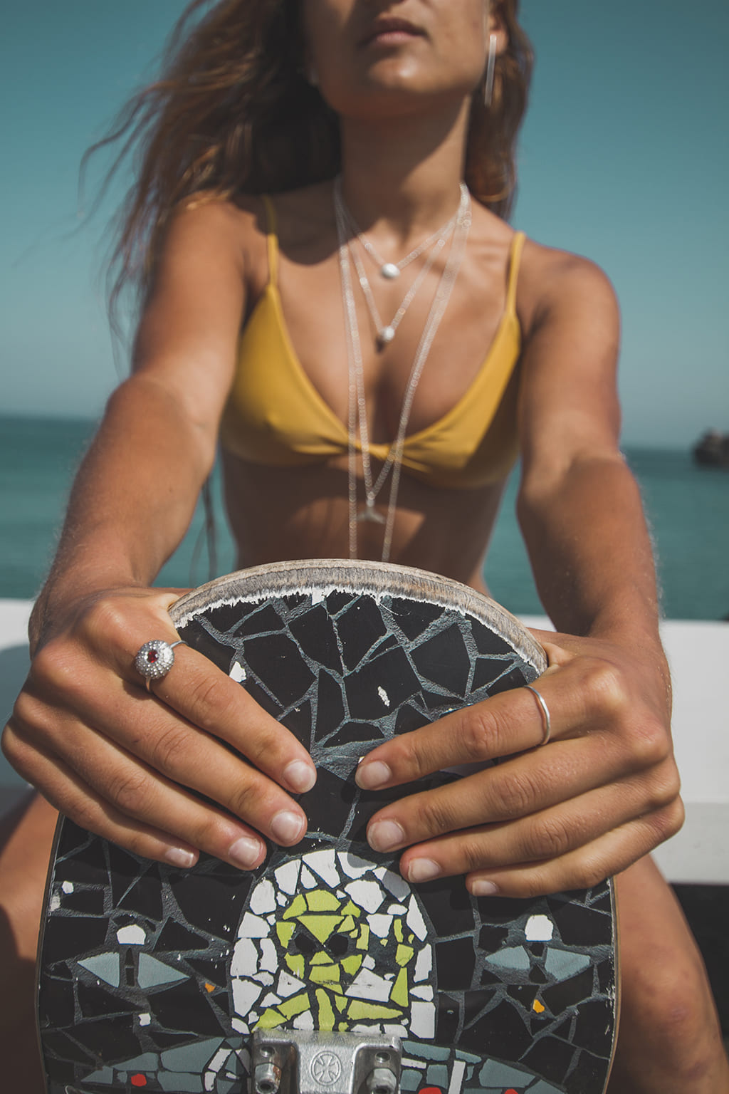 Model wearing Goldplated sea urchin ring - Ocean Collection - Jennifer Kinnear Jewellery