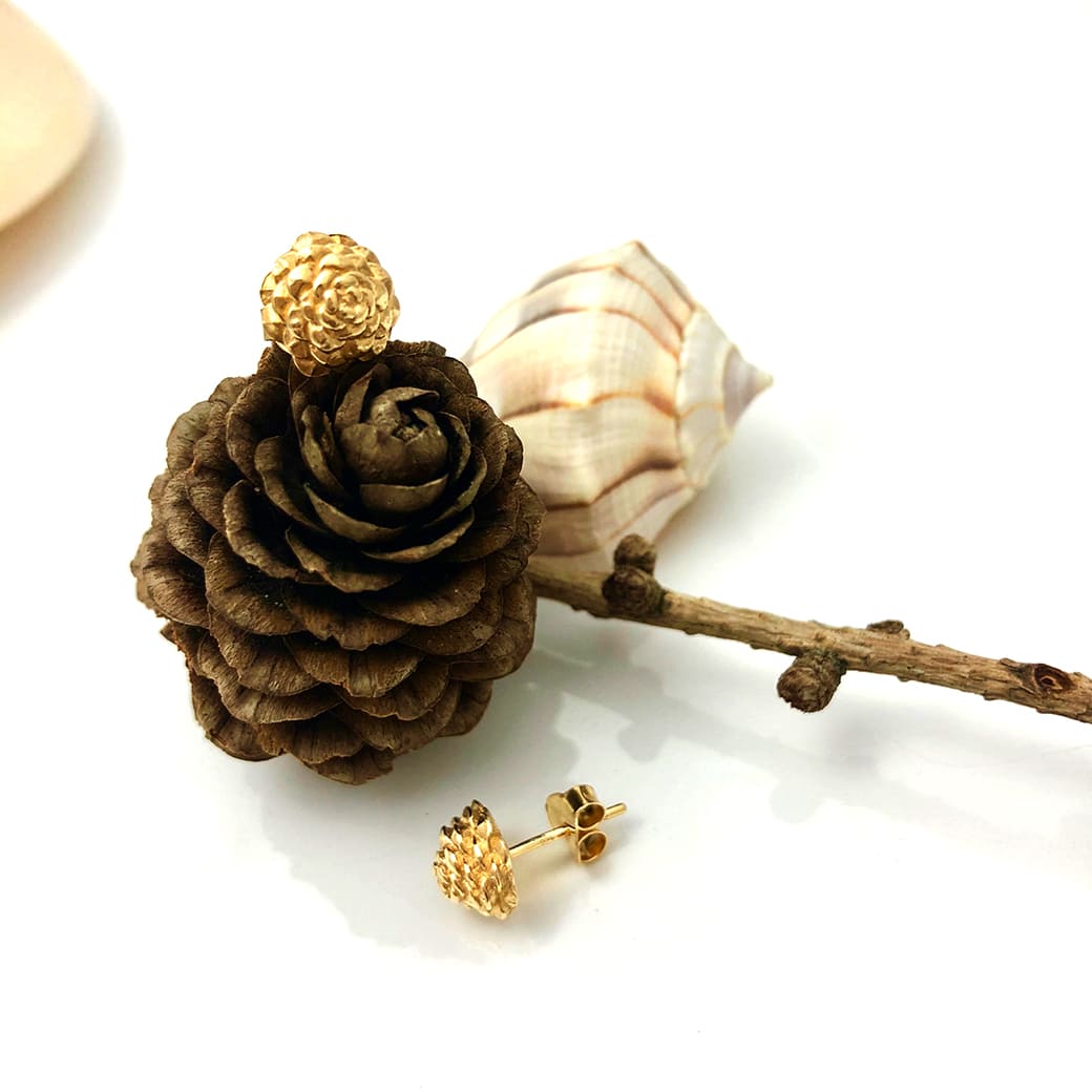 Pine Cone Earrings on a real pine cone- Charms Collection - Jennifer Kinnear Jewellery