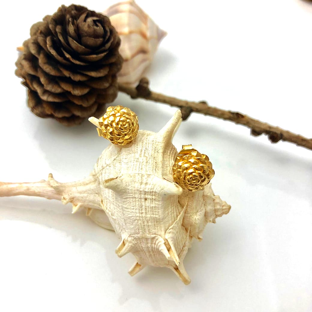 Pine Cone Earrings on a shell- Charms Collection - Jennifer Kinnear Jewellery
