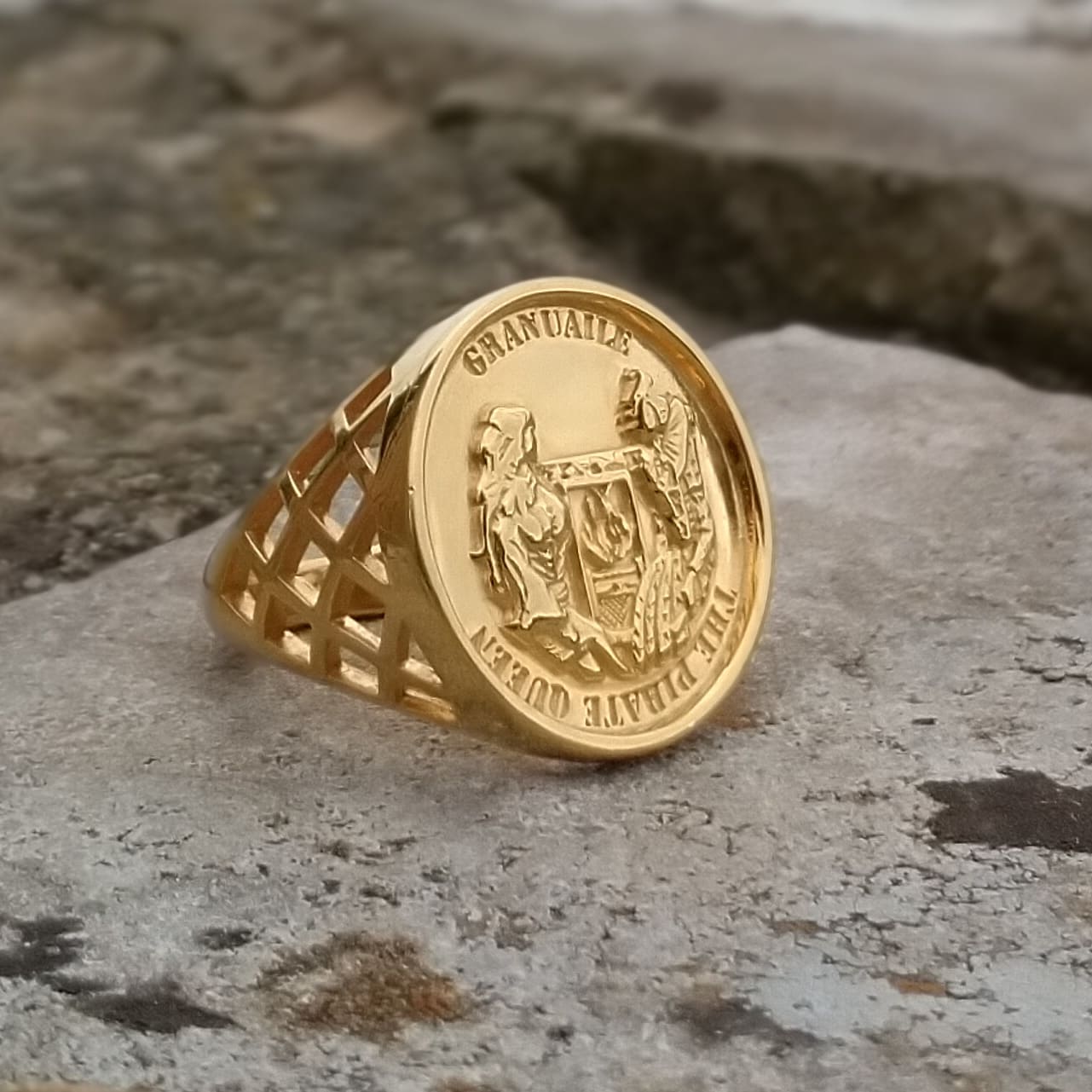 Goldplated Granuaile Medallion Ring from the Grace O'malley collection