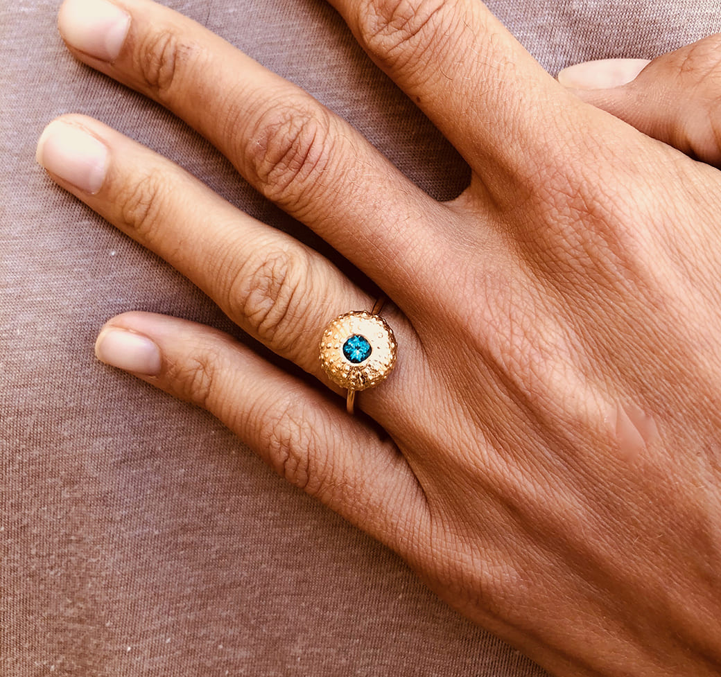 Goldplated sea urchin ring - Ocean Collection - Jennifer Kinnear Jewellery
