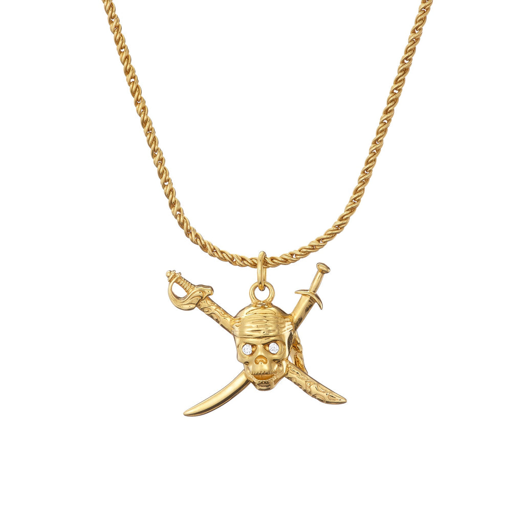 Goldplated skull & swords necklace - Jennifer Kinnear Jewellery