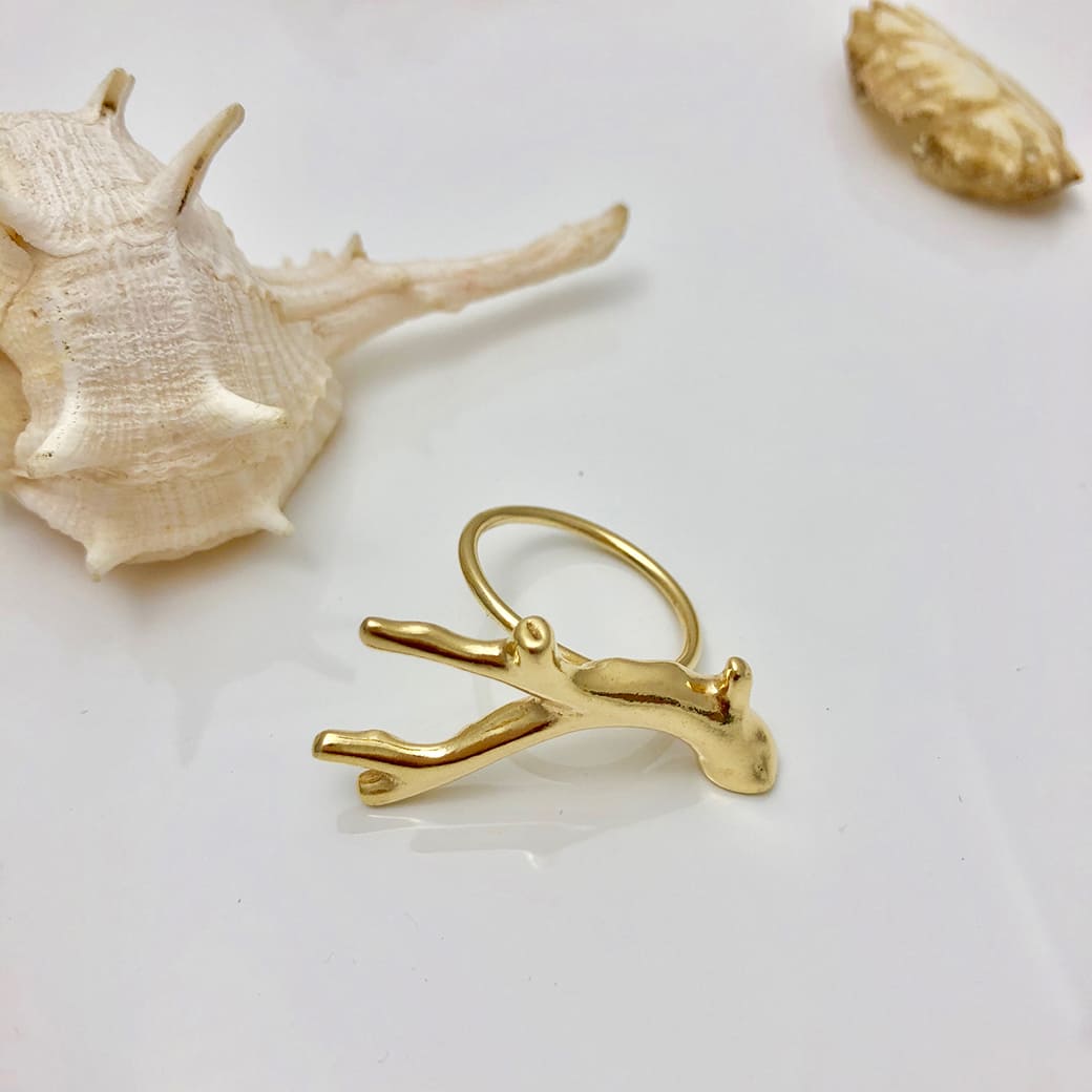 Goldplated Coral RIng - Jennifer Kinnear Jewellery