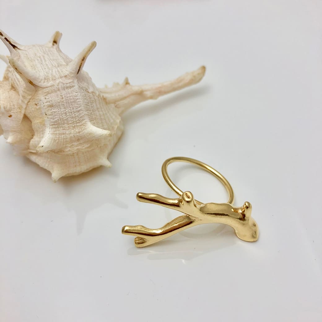 Goldplated Coral RIng - Jennifer Kinnear Jewellery